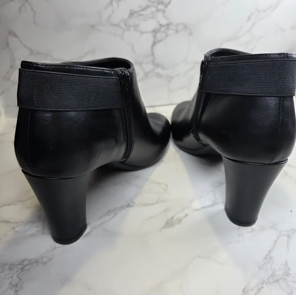 Black Women's Ankle Booties - Classic Heeled Dress Boots - Picture 5 of 8